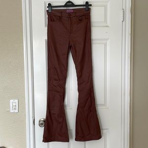 EDIKTED LEATHER FLARE PANTS BROWN